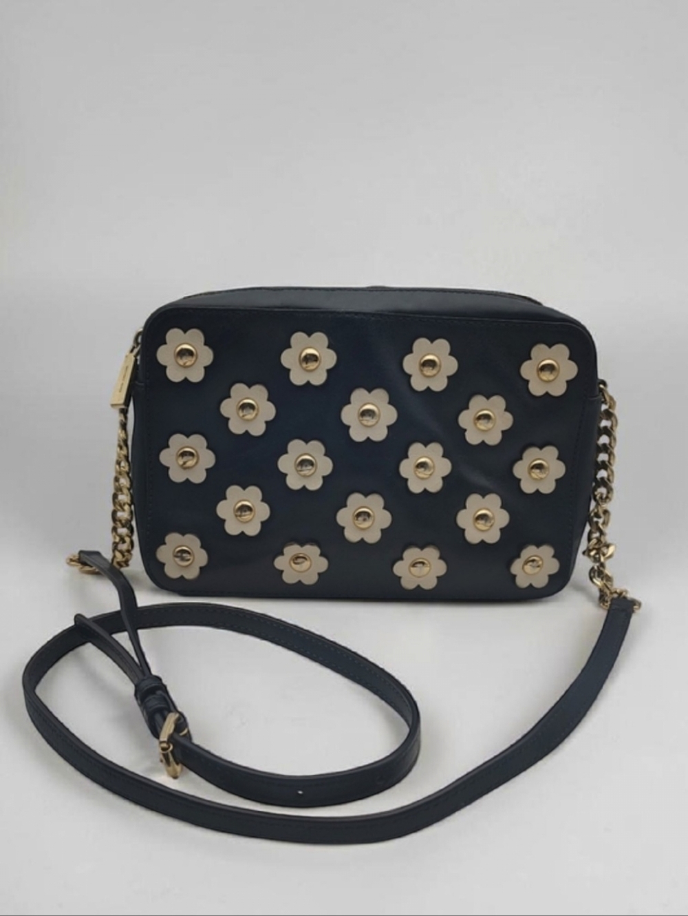 Michael Kors Jet Set Floral Appliqué Leather Crossbody Bag In Navy/Cream Combo
